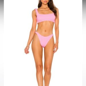 Hunza G Pink Crinkle Bikini Set One Size | Bottom NWT, Top NWOT